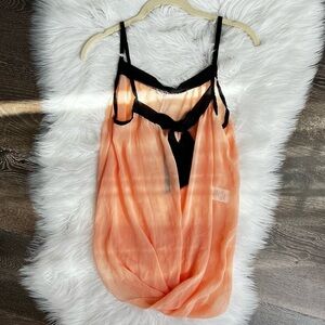 TFNC London Peach Black Flowy Camisole Top Bubble Hem Cut Out XS ASOS 90's